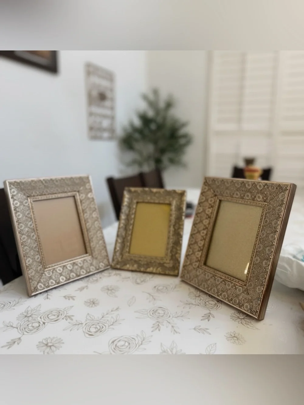Set of 3 Vintage Style Gold Picture Frames – Embossed Filigree & Jeweled Rhinest